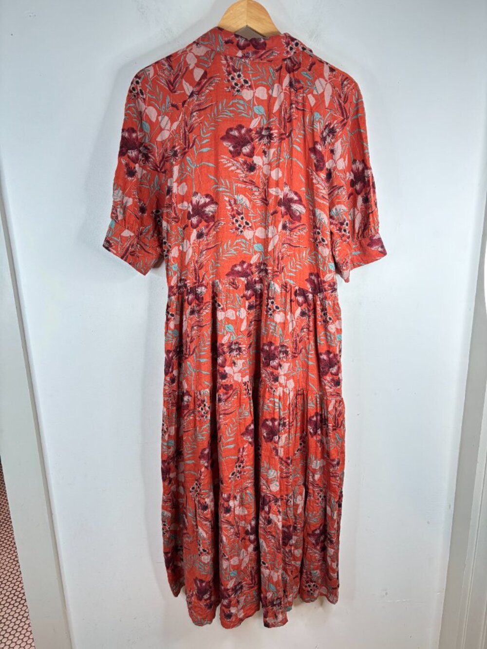 Natural Life Rebecca Orange Floral Midi Dress XL Pockets Boho Cottage Resort - Picture 5 of 10